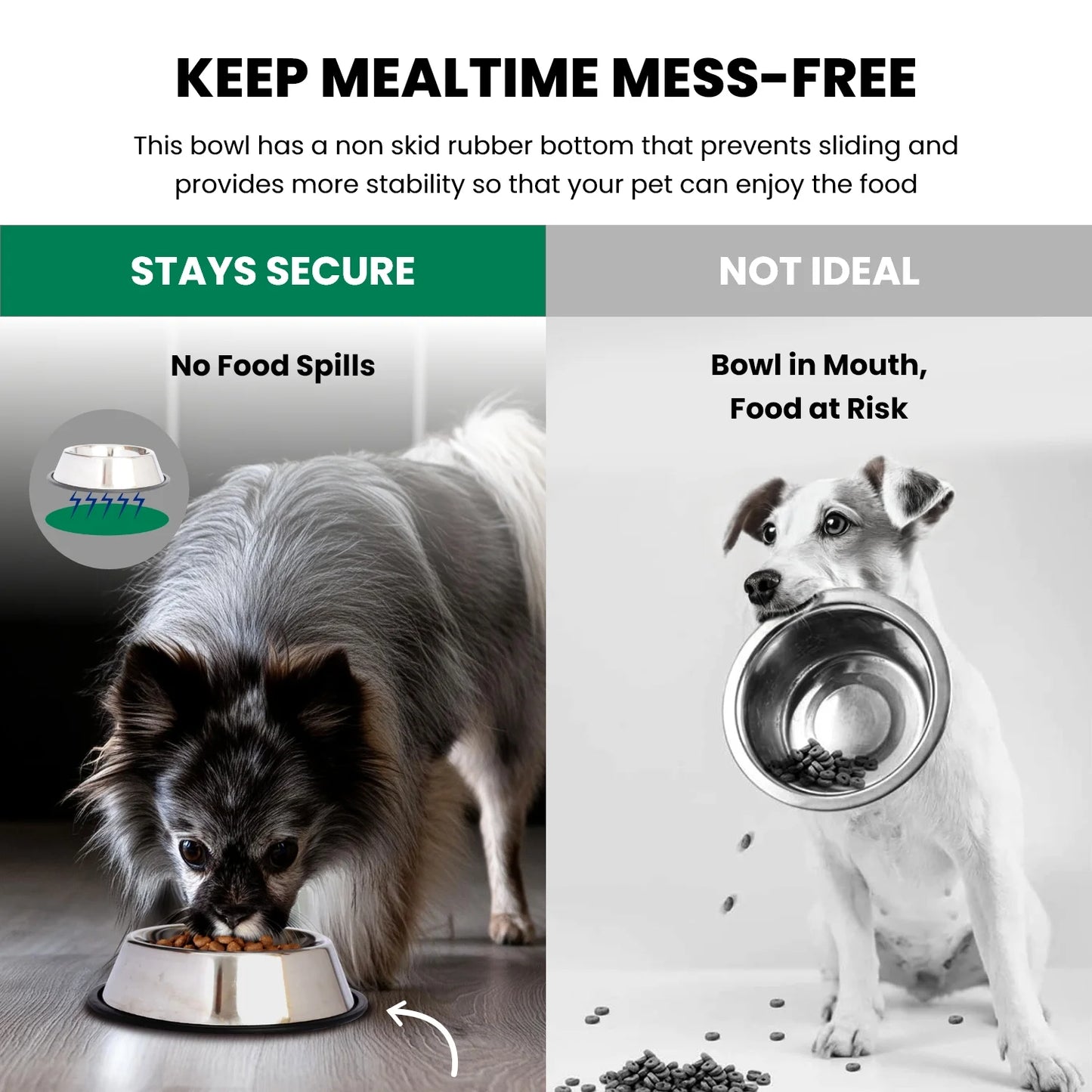 2-Pack Stainless Steel Non-Skid Pet Bowl for Dog or Cat, 24 Oz, 3 Cup