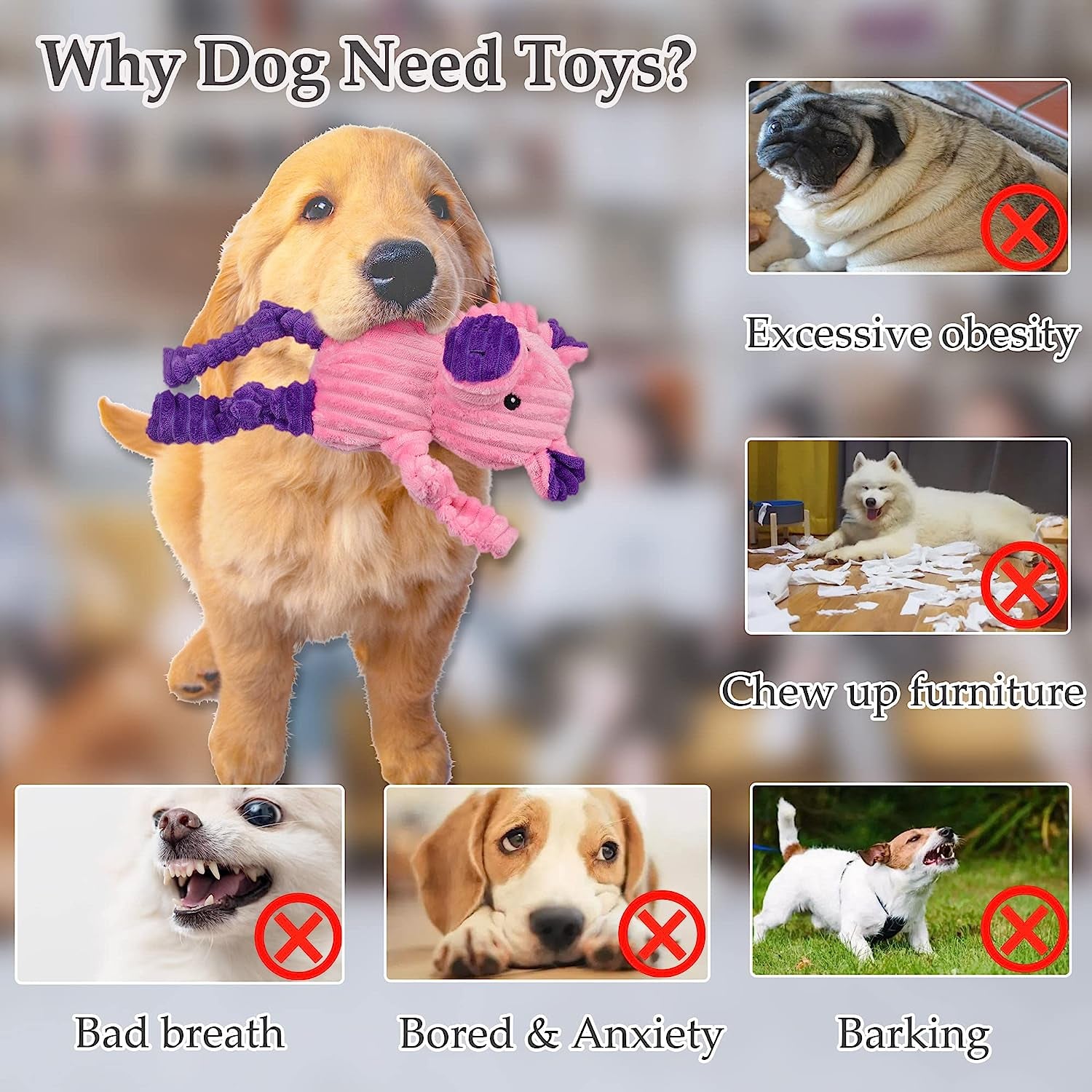 5 Pack Tough Dog Toys Stuffed Squeaky Dog Toys Assortment Plush Animal Dog Toy V