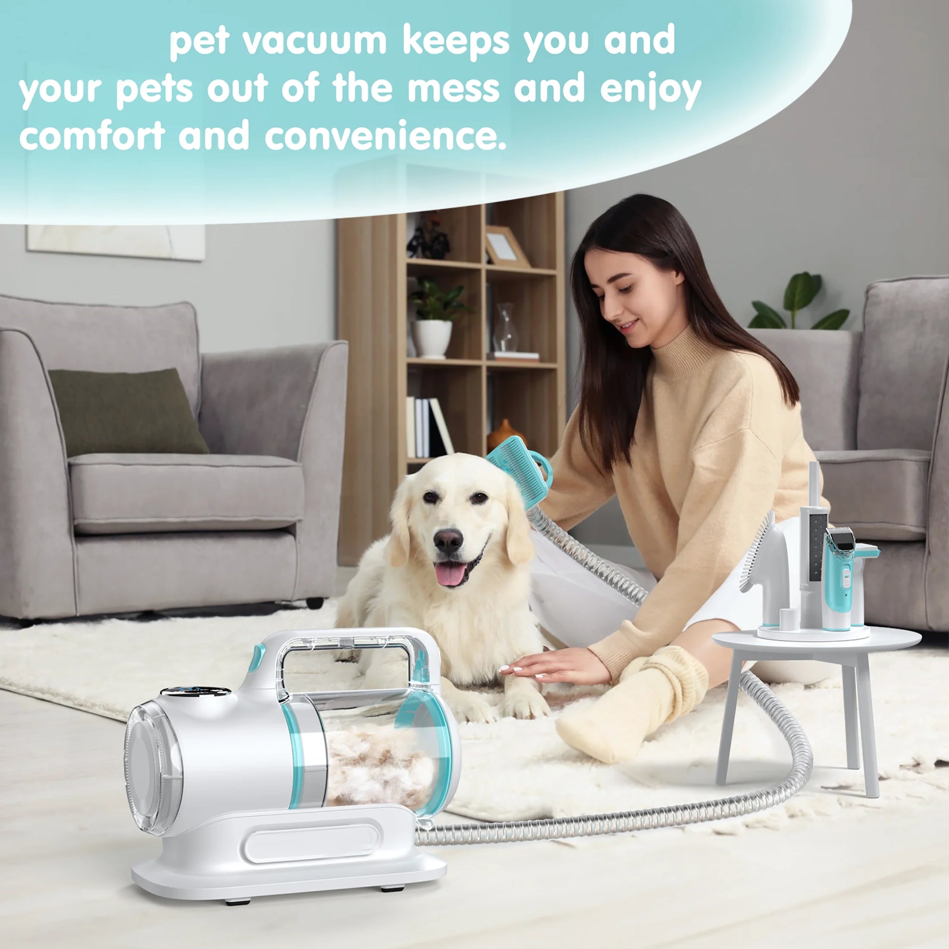 EVLIVE Professional 6-In-1 Dog Grooming Vacuum Kit - 11000PA High Suction & 1.5L Large Capacity | 99% Hair Removal with Complete Grooming Tools | High Suction Pet Vacuum for Professional Grooming