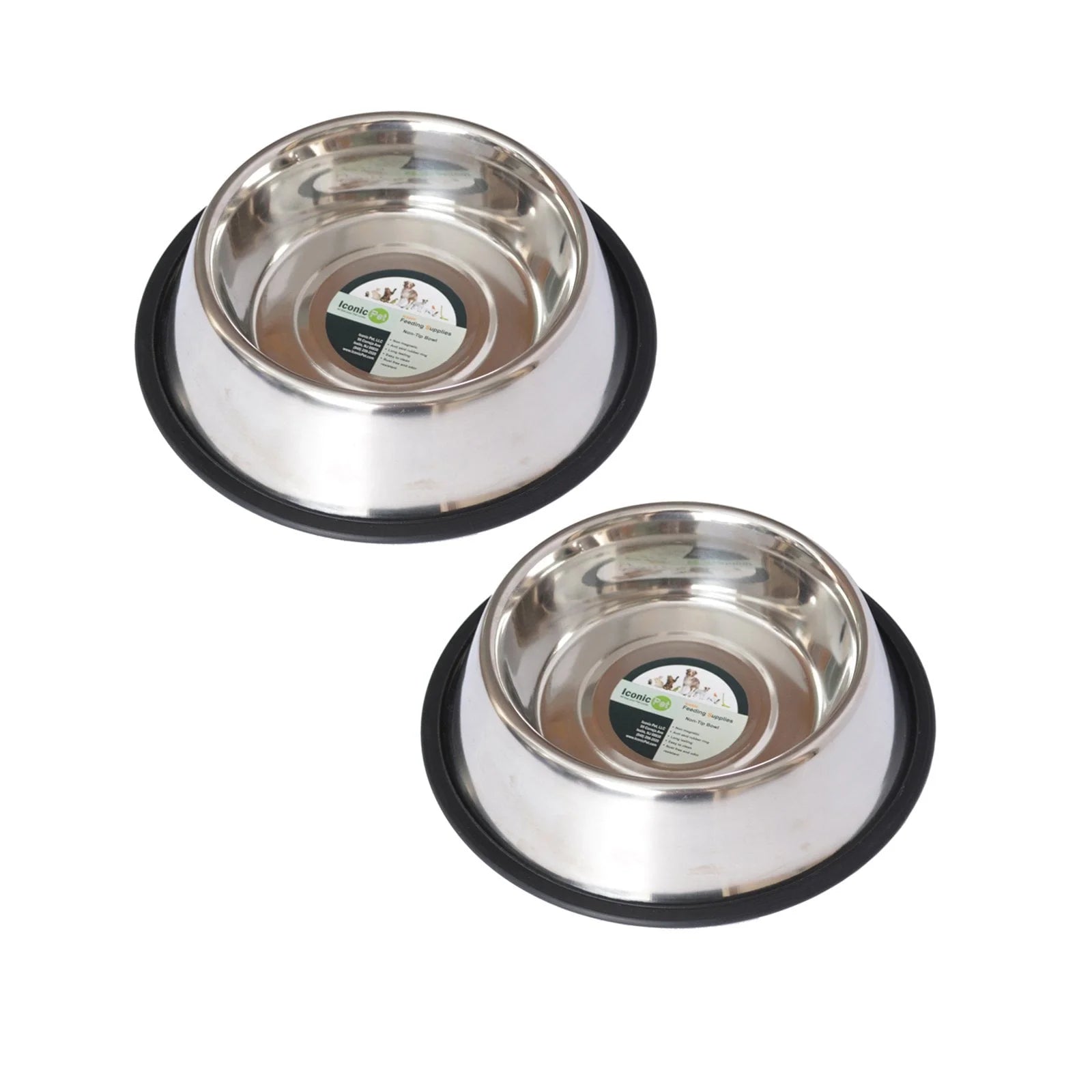 2-Pack Stainless Steel Non-Skid Pet Bowl for Dog or Cat, 24 Oz, 3 Cup